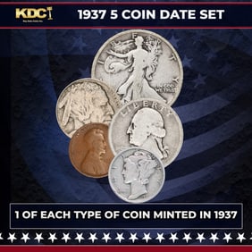 1937 5 Coin Date Set, 1 Of Each Type Of Coin Minted in 1937