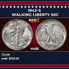 1942-s Walking Liberty Half Dollar 50c Grades ms66