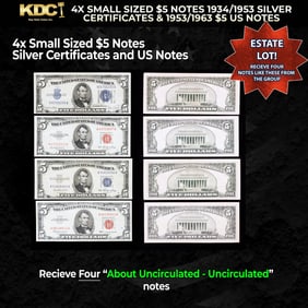 4x Small Sized $5 Notes 1934/1953 Silver Certificates & 1953/1963 $5 US Notes Grades AU/CU