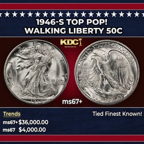 1946-s Walking Liberty Half Dollar TOP POP! 50c ms67+ SEGS