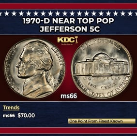 1970-d Jefferson Nickel Near Top Pop 5c ms66 SEGS