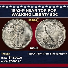 1942-p Walking Liberty Half Dollar Near Top Pop 50c ms68 SEGS