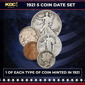 1921 5 Coin Date Set, 1 Of Each Type Of Coin Minted in 1921