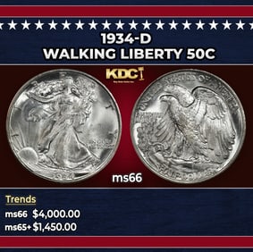 1934-d Walking Liberty Half Dollar 50c ms66 SEGS