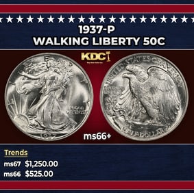 1937-p Walking Liberty Half Dollar 50c ms66+ SEGS