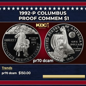 1992-P Columbus Proof Modern Commem Dollar $1 pr70 dcam SEGS