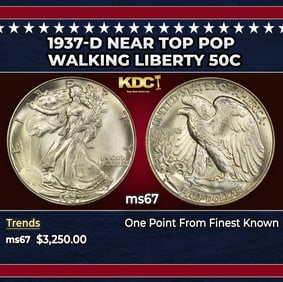 1937-d Walking Liberty Half Dollar Near Top Pop 50c ms67 SEGS