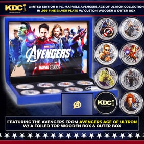 Limited Edition 8 Coin Marvel Avengers Age of Ultron Silver Plated Collection In Custom WOODEN Box