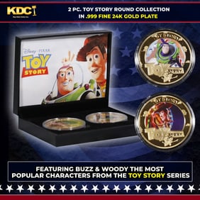 2 Coin Toy Story Buzz & Woody Gold Plated Round Collection In Custom Box W/ Special Backer card