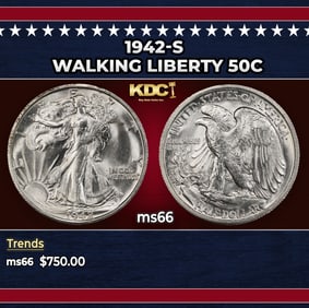 1942-s Walking Liberty Half Dollar 50c Grades ms66