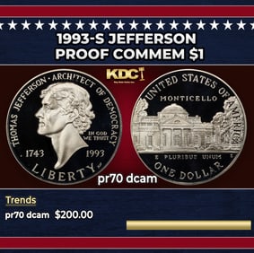 1993-s Jefferson Proof Modern Commem Dollar $1 pr70 dcam SEGS
