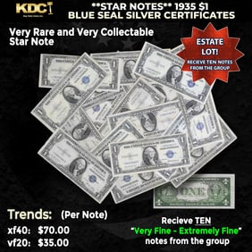 10x **STAR NOTES** 1935 $1 Blue Seal Silver Certificates Grades VF/XF