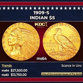 1909-s Gold Indian Half Eagle $5 ms64 USCG