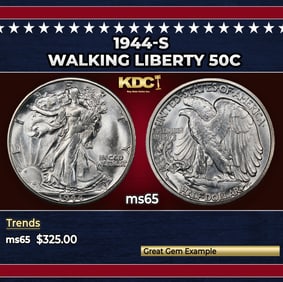1944-s Walking Liberty Half Dollar 50c Grades ms65