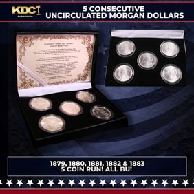 5x Coin Consecutive MORGAN Set 1879-1883-p ALL UNC, 5 Morgan Dollars From Philly