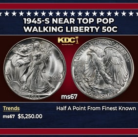 1945-s Walking Liberty Half Dollar Near Top Pop 50c ms67 SEGS