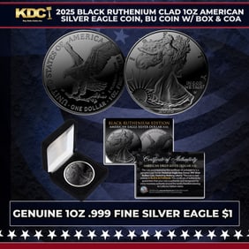 2025 Black Ruthenium Clad 1oz American Silver Eagle Coin, BU Coin w/ Box & COA Other Toy