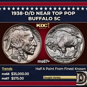 1938-d/d Buffalo Nickel Near Top Pop 5c ms67+ SEGS