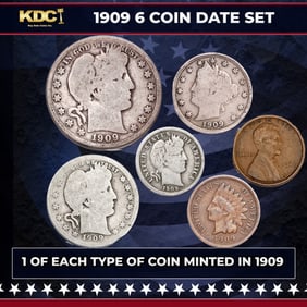 1909 6 Coin Date Set, 1 Of Each Type Of Coin Minted in 1909