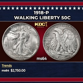 1918-p Walking Liberty Half Dollar 50c ms64 SEGS