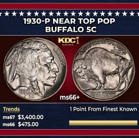1930-p Buffalo Nickel Near Top Pop 5c ms66+ SEGS