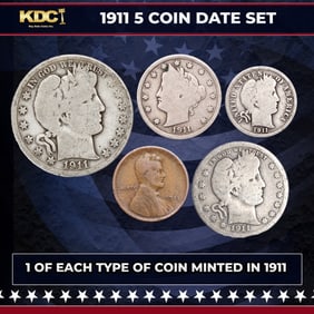1911 5 Coin Date Set, 1 Of Each Type Of Coin Minted in 1911