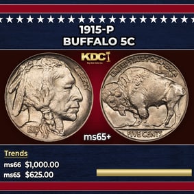 1915-p Buffalo Nickel 5c Grades ms65+
