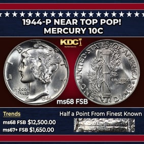 1944-p Mercury Dime Near Top Pop! 10c ms68 FSB SEGS