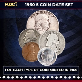 1960 5 Coin Date Set, 1 Of Each Type Of Coin Minted in 1960