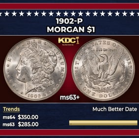 1902-p Morgan Dollar $1 Grades ms63+