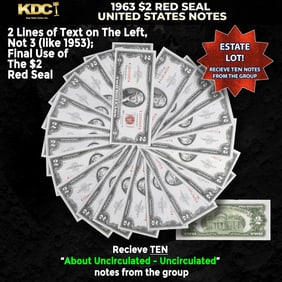 10x 1963 $2 Red Seal United States Note Grades AU/CU