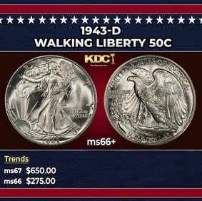 1943-d Walking Liberty Half Dollar 50c ms66+ SEGS