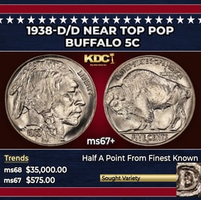 1938-d/d Buffalo Nickel Near Top Pop 5c ms67+ SEGS