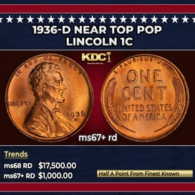 1936-d Lincoln Cent Near Top Pop 1c ms67+ rd SEGS