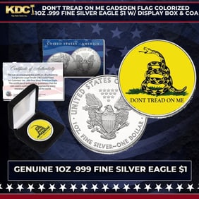 Don't Tread On Me Gadsden Flag Colorized 1oz .999 Fine Silver Eagle $1 w/ Display Box & COA Other
