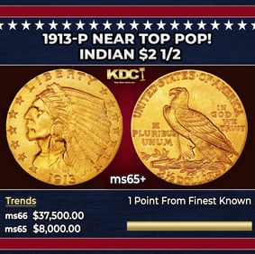 1913-p Gold Indian Quarter Eagle Near Top Pop! $2 1/2 ms65+ SEGS