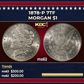 1878-p 7tf Morgan Dollar $1 Grades ms62
