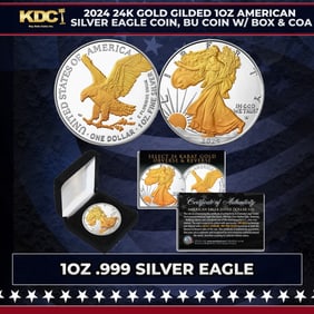 2024 24K Gold Gilded 1oz American Silver Eagle Coin, BU Coin w/ Box & COA Other Toy