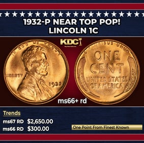 1932-p Lincoln Cent Near Top Pop! 1c ms66+ rd SEGS