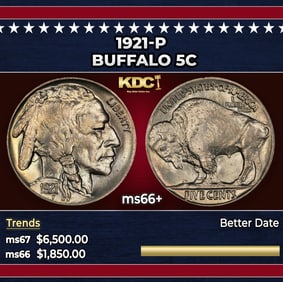 1921-p Buffalo Nickel 5c ms66+ SEGS