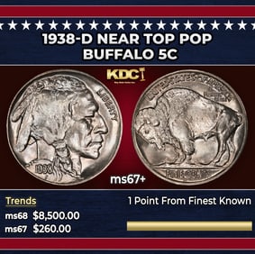 1938-d Buffalo Nickel Near Top Pop 5c ms67+ SEGS