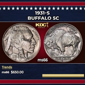 1931-s Buffalo Nickel 5c Grades ms66