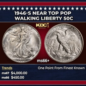 1946-s Walking Liberty Half Dollar Near Top Pop 50c ms66+ SEGS
