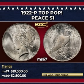 1922-p Peace Dollar TOP POP! $1 ms67 SEGS