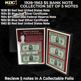 1928-1963 $5 Bank Note Collection Set of 5 Notes