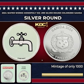 2024 Water Works Monopoly 1oz .999 Silver Round Colorized Samoa Round