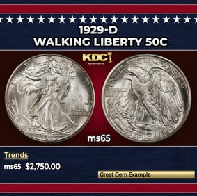 1929-d Walking Liberty Half Dollar 50c ms65 SEGS