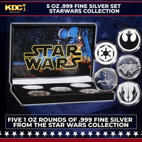 5x 1oz Silver Round Star Wars Set, Darth Vader, rebel alliance, Empire, Jedi Crest, Millennium