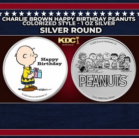 Charlie Brown Happy Birthday Peanuts Colorized Style - 1 oz Silver Round Round