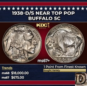 1938-d/s Buffalo Nickel Near Top Pop 5c ms67+ SEGS